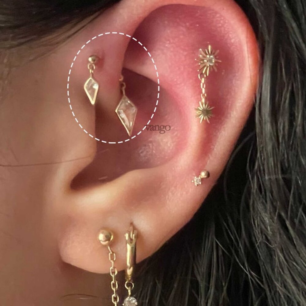 18Gauge Sterling Silver White Sapphire Diamond Cut Double Kites Drop Earrings